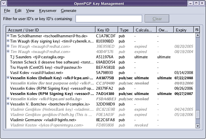 Обозначаване на отменения OpenPGP сертификат в списъка със сертификати