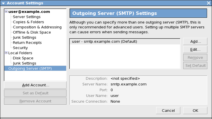 Конфигурационен профил за SMTP сървър