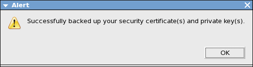 Съобщение за успешно копиране на сертификата и прилежащия му частен ключ