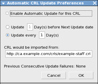 Прекратяване на автоматичната актуализация на CRL