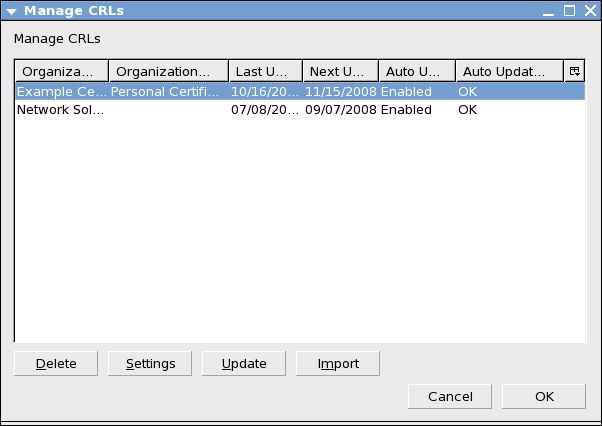 Маркиране на CRL, за който ще бъдат редактирани параметрите на актуализация